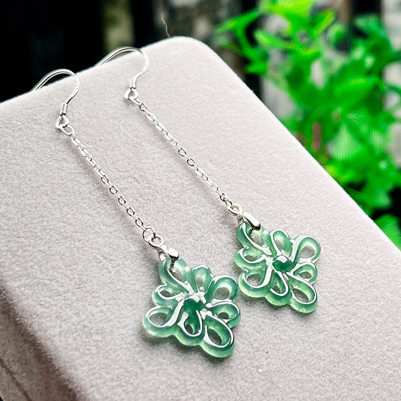 冰蓝中国结翡翠耳坠A货