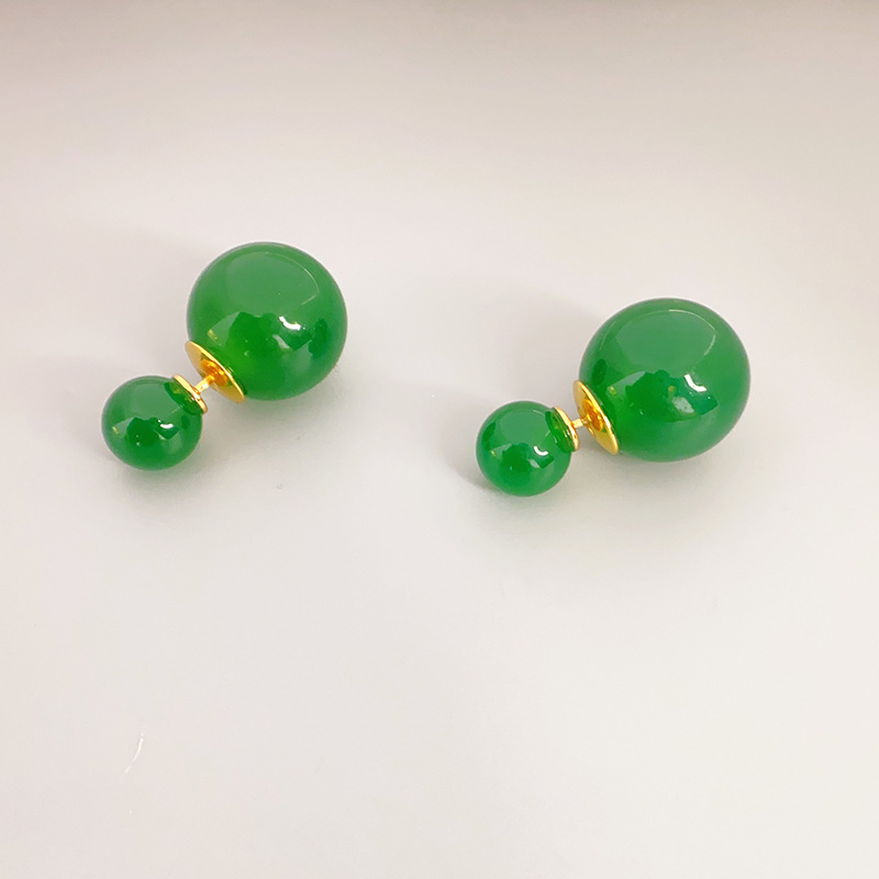 日韩绿玛瑙925银针耳钉