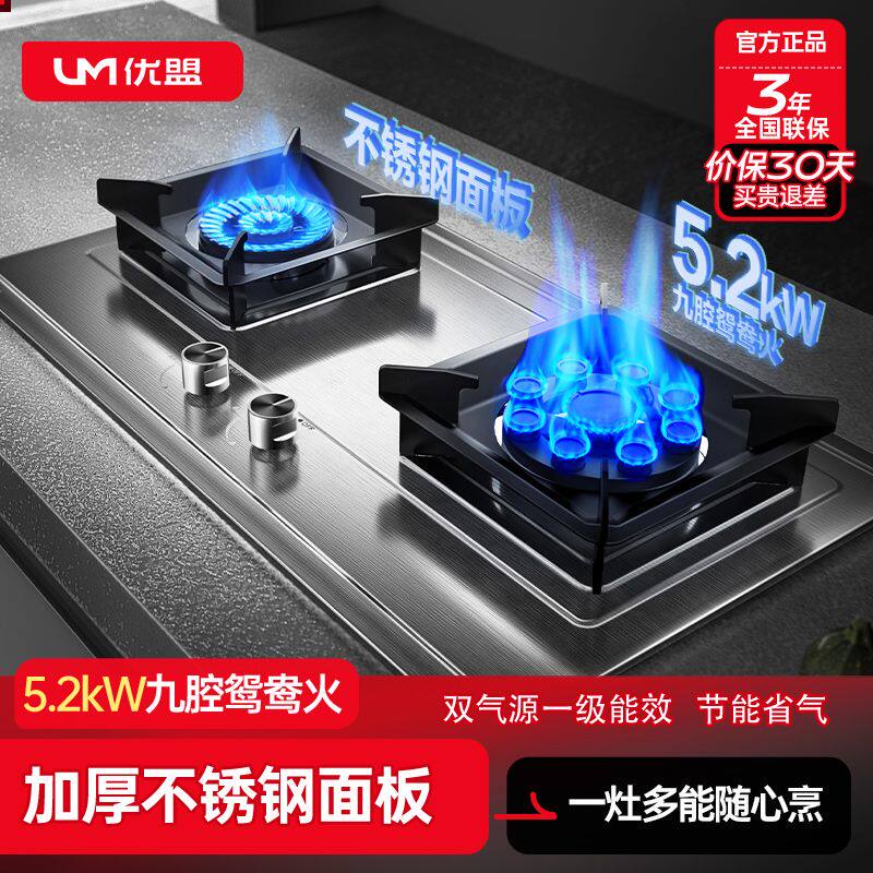 不锈钢台嵌两厨房家用燃