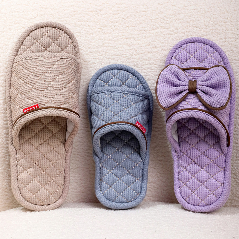 蝴蝶结儿童布艺防滑地板静音亲子家具室内情侣四季居家男女拖鞋