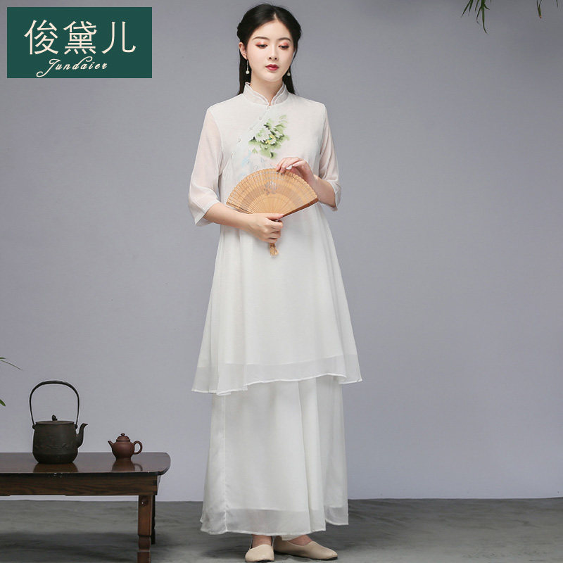 中国风禅意女装茶禅服中式唐装套装改良汉服旗袍上衣斜襟洋装女