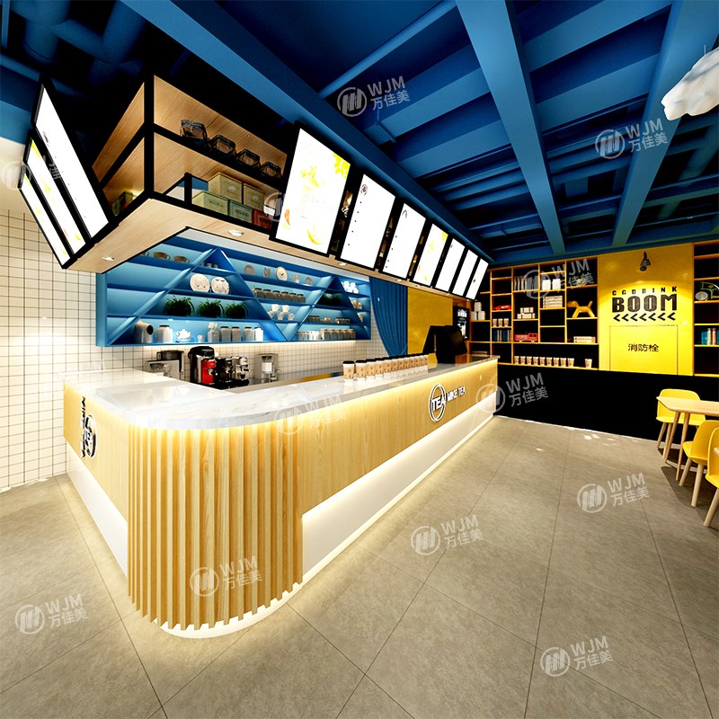 简约现代奶茶店咖啡收银台水吧吧台圆弧转角拐角柜台球厅酒吧定制
