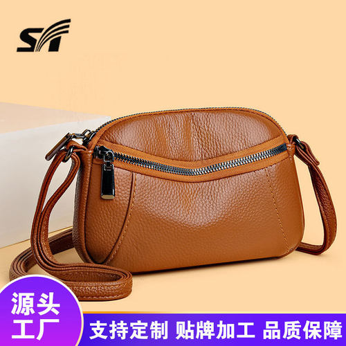 跨境头层牛皮女包高级感新款斜挎妈咪包百搭时尚简约单肩包bags