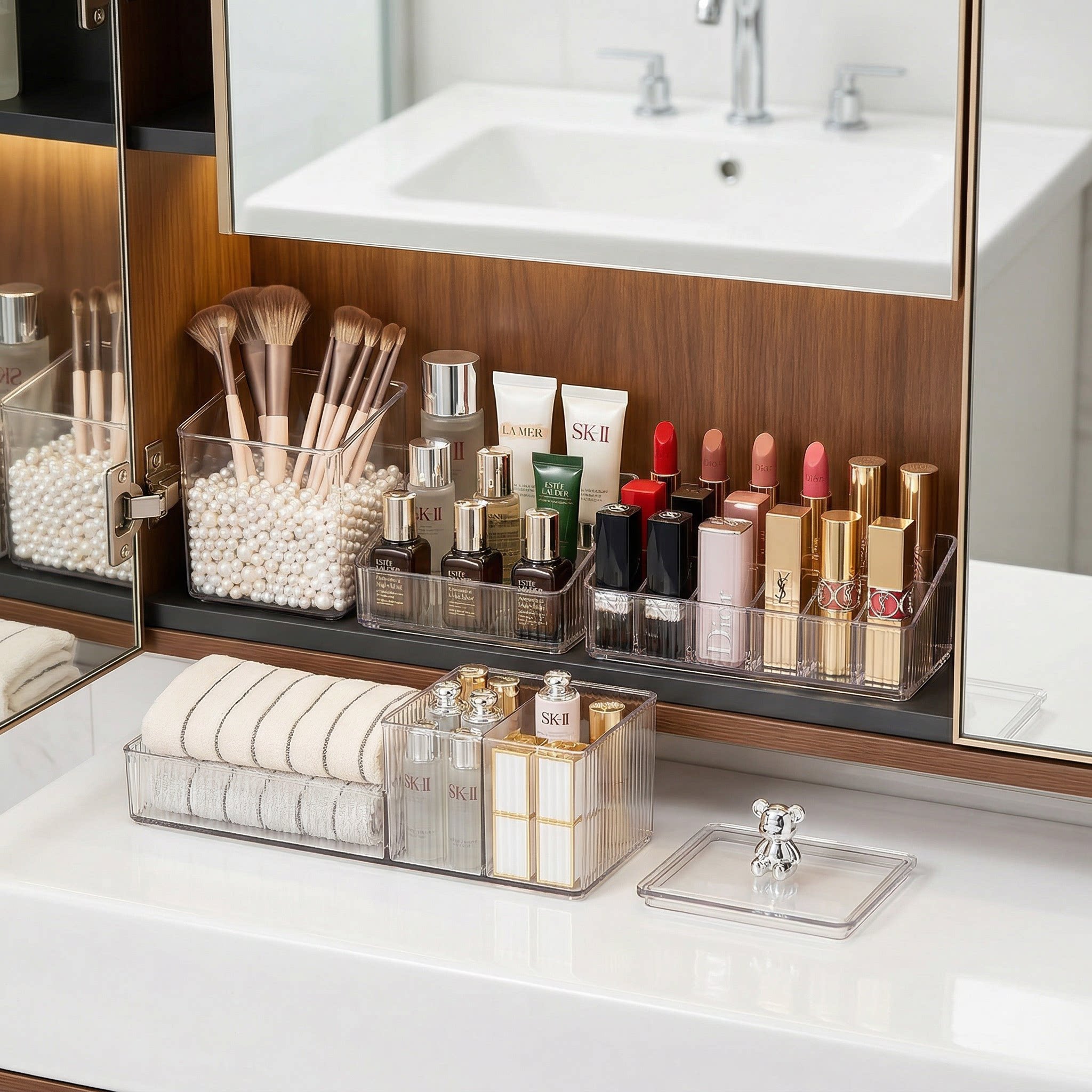 镜柜收纳盒洗手间浴室柜透明收纳架卫生间化妆品收纳神器置物架