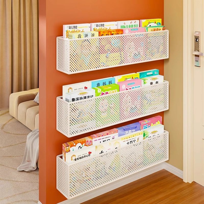 超薄门后置物架儿童绘本架靠墙走廊置物架墙上免打孔壁挂铁艺书架,收纳整理,挂门置物架,淘宝优惠券,粉丝福利购,淘宝优惠卷