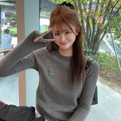 高档24秋冬新款羊毛衫毛线绣上衣