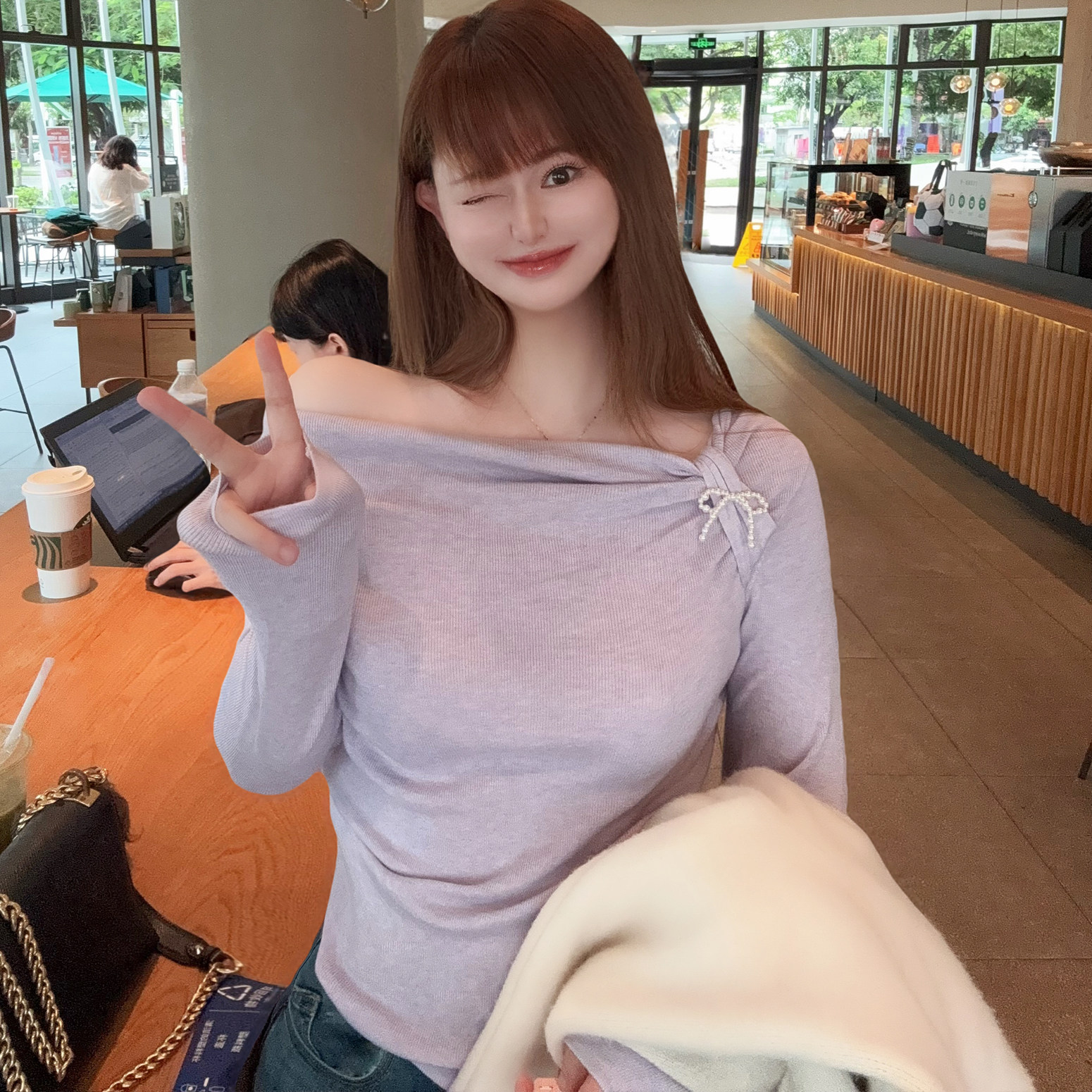 韩版秋冬重工斜肩不规则毛衣女