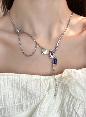 原创个性红桃A扑克牌项链小众设计拼接颈链百搭高级感流苏锁骨链