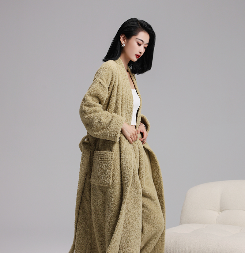 碧绒情侣睡袍女秋冬季珊瑚绒加绒加厚保暖加长款裤子男士毛绒浴袍