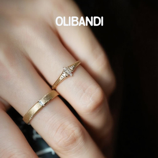 OBD手工拉丝925银培育钻戒指小众情侣男女对戒简约素圈排钻求婚戒