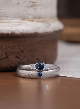 蓝宝石情侣对戒男女戒指