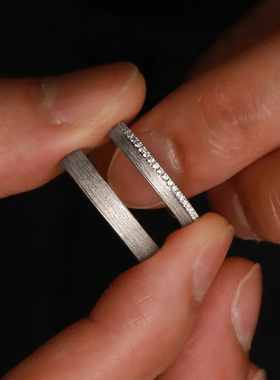 OBD复古银色手工拉丝钻石戒指