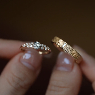 OBD925银原创结婚戒指女实验室培育钻石情侣款对戒求订婚礼物设计