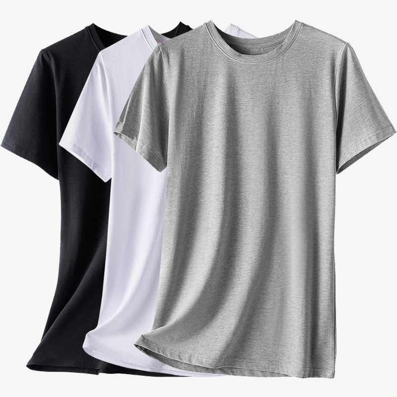 莱卡棉短袖t恤男夏季纯棉圆领修身半袖白色上衣速干纯色打底汗衫