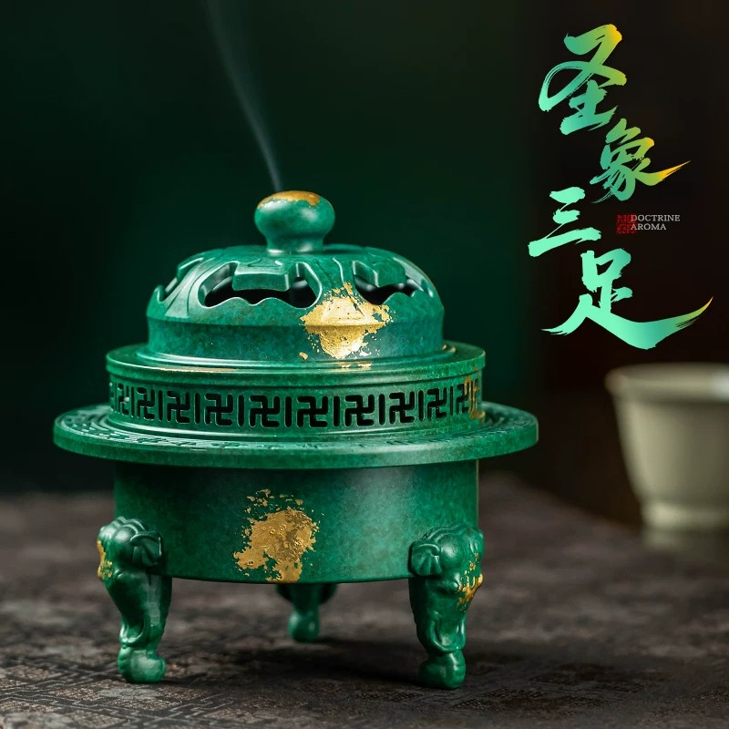 黄铜复古点金香薰炉茶道摆件
