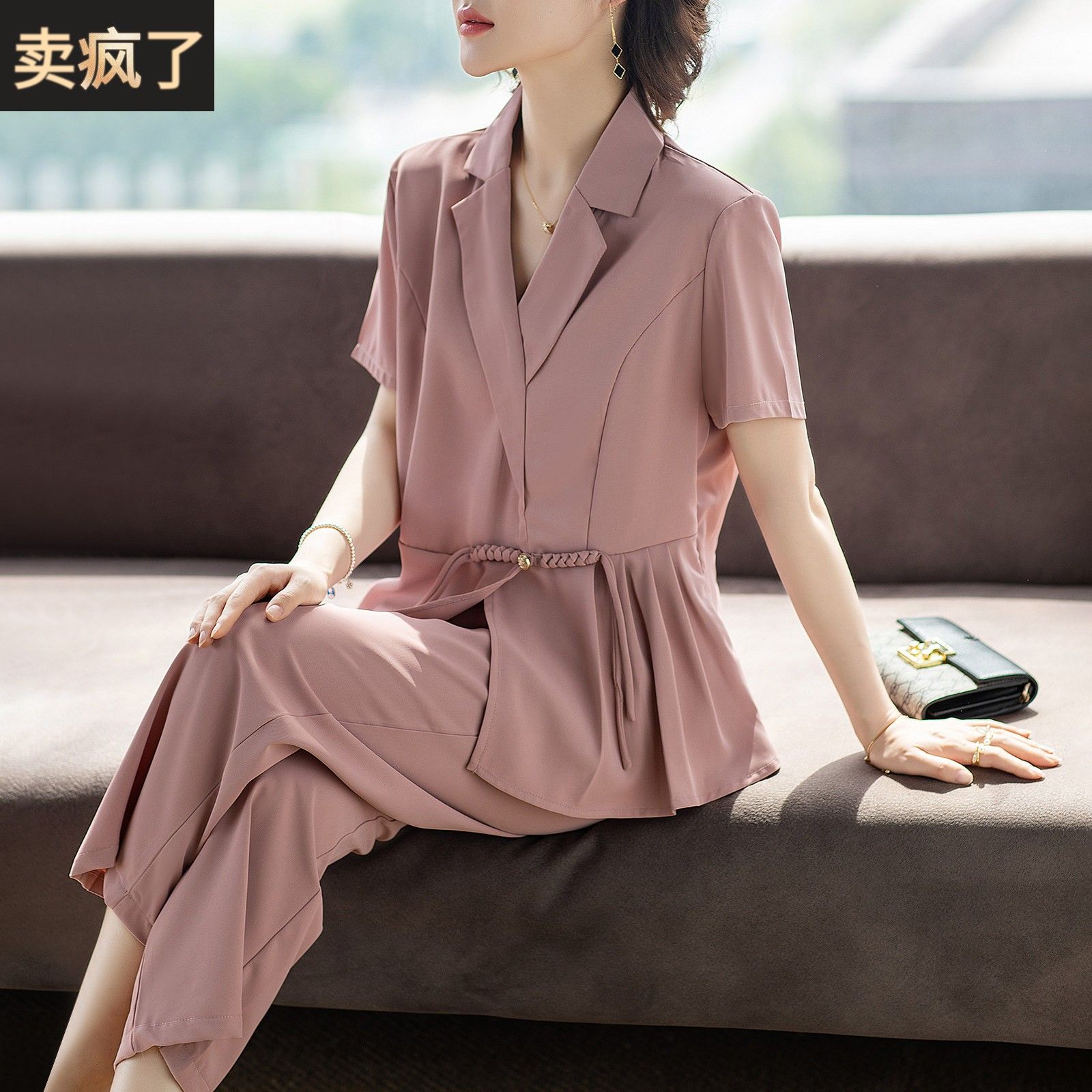洋派西装领妈妈夏装短袖套装25新款气质贵夫人时尚两件套中老年女