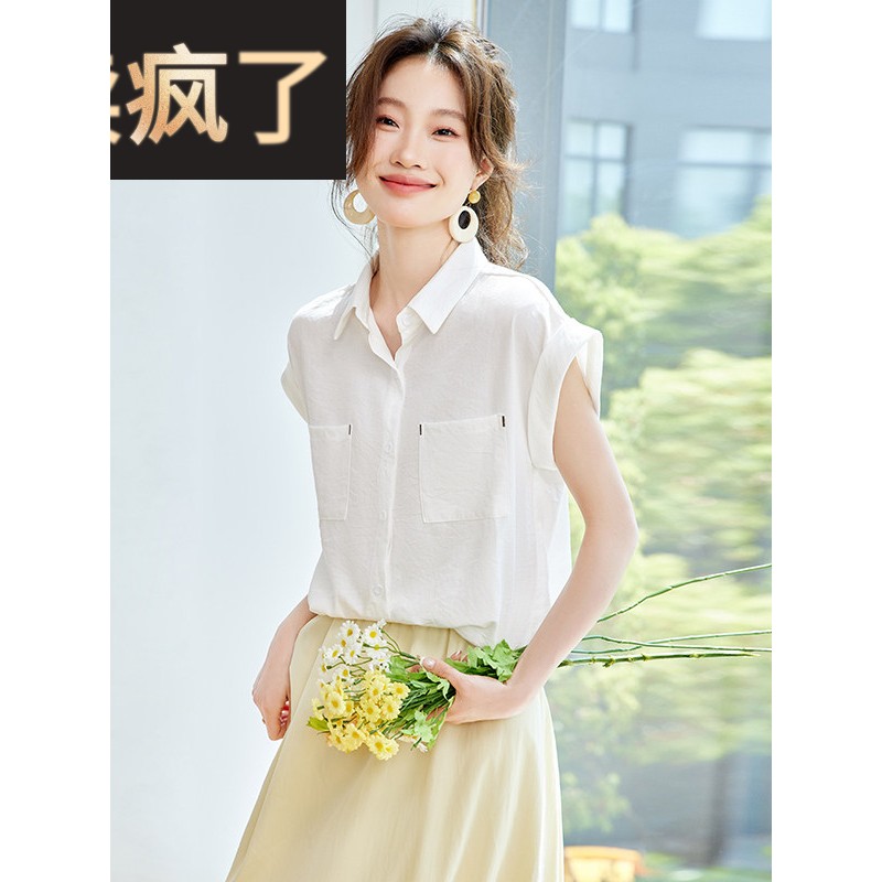 短袖蓝色衬衫女夏季2025新款纯棉薄衬衣设计感小众法式飞飞袖上衣