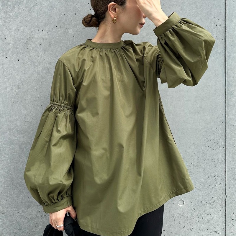 外贸款春秋新法式复古灯笼袖立领白衬衫女小众宽松大码女士衬衣
