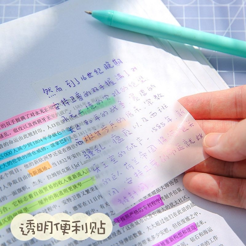 韩国ins创意简约透明便利贴可写小学生用速干贴纸标记留言板记事
