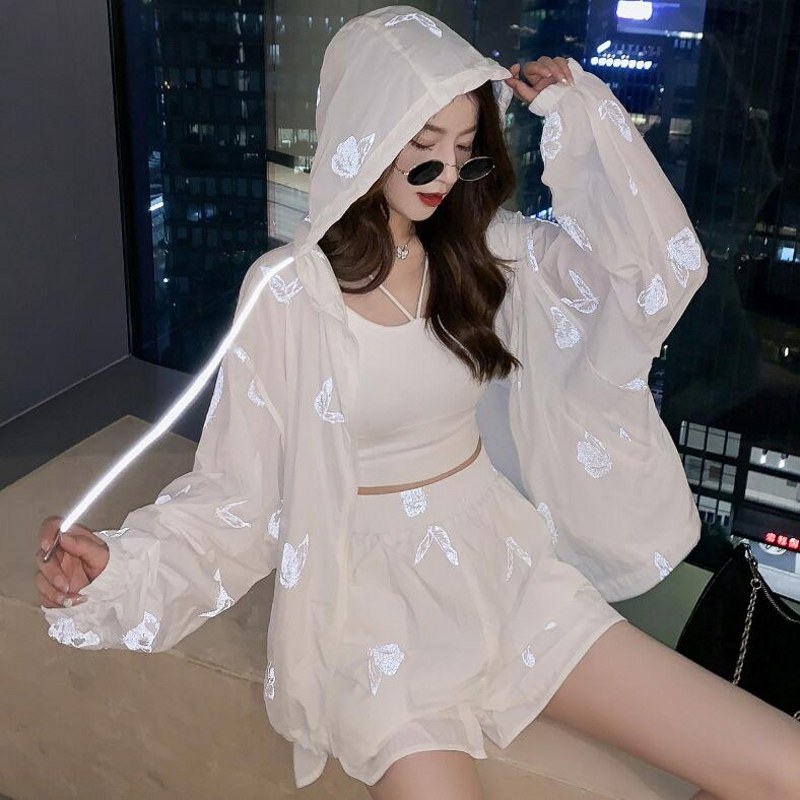 休闲时尚套装女夏季新款反光防晒衣时尚短裤子网红洋气减龄两件套