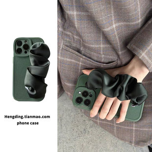 小众复古绿弹力丝绸手腕带适用opporeno13手机壳Reno12全包reno9 11pro背带Findx8硅胶x7斜挎x6挂绳x5防摔