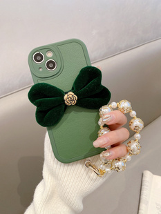 9高级k9手提Findx8 6防摔复古 12手机壳reno11珠子手拎k12创意reno10 墨绿丝绒山茶花蝴蝶结适用oppoReno13