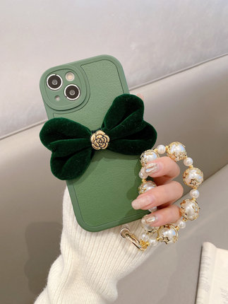 墨绿丝绒山茶花蝴蝶结适用oppoReno13/12手机壳reno11珠子手拎k12创意reno10/9高级k9手提Findx8/7/6防摔复古