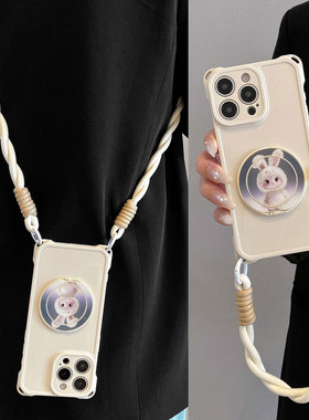 360旋转兔子支架适用oppoA3手机壳A2pro编织斜挎a97a96背带绳a72a53手拎93s手提a58a57防摔a55S女真我GT6/A1P