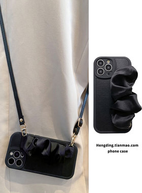 黑色丝绸弹力腕带适用vivoX100s手机壳S18夏季x200新款x90软x80x70挂脖s17斜挎x60耐脏s16简约x30防摔s15s12