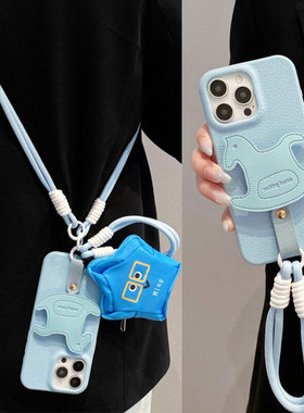 蓝色摇摇木马皮纹支架适用Findx9/8/x7ultra手机壳oppoReno15/14高级k13斜挎12背带reno11/10收纳包6手提绳5