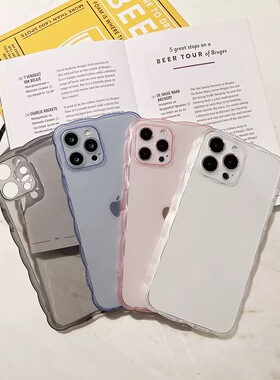 简约波浪纹手机壳14pro maxiPhone13高级感15pro纯色软