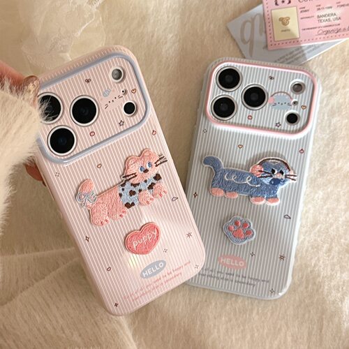 iPhone17立体小狗刺绣手机壳