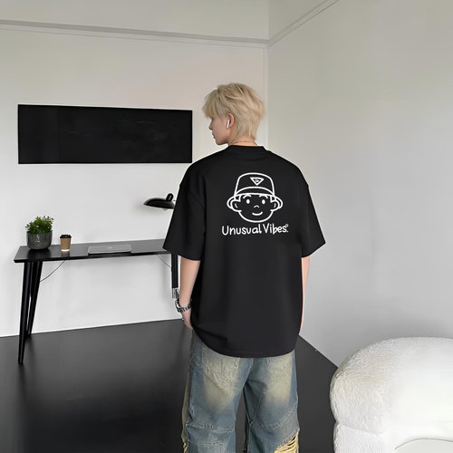 2026夏季美式潮牌男孩头像印花圆领短袖t恤男hiphop宽松痞帅上衣