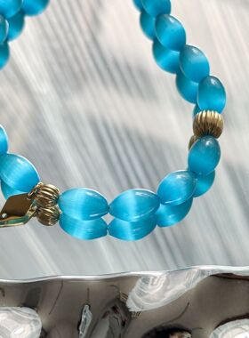 「蓝色妖姬」湖蓝猫眼石复古南法大气小众设计项链