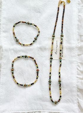 天然石撞色串珠项链手链美拉德风锁骨链新中式百搭款式