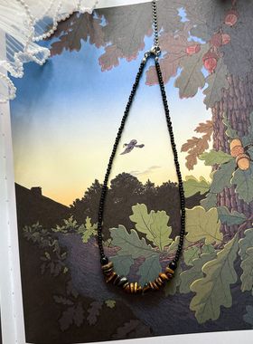 野蛮生长”简约百搭玉石小众颈链小众黑调气质斑点碎石小米珠项链