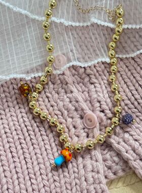 小众设计钛钢不掉色Et彩色手工琉璃金珠蘑菇项链情侣可爱复古感