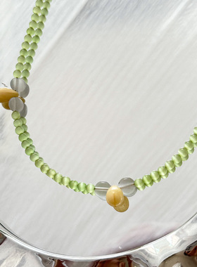 新款春夏猫眼石项链进口捷克珠简约日常百搭不掉色锁骨链