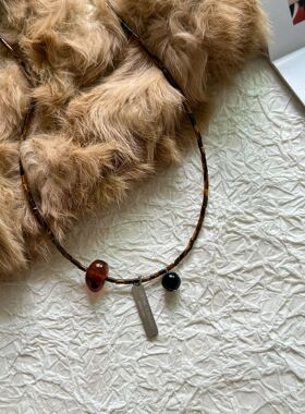 手作简约百搭虎眼石可移动吊坠小众原创设计首饰