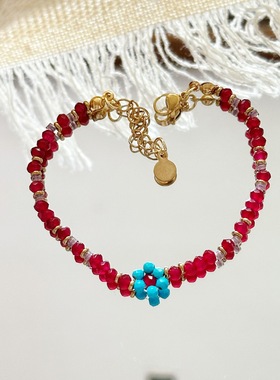 waki石榴冰茶天然石米珠串珠手链女手串可爱个性夏季配饰