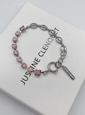 justine clenquet2020夏季新款小众设计师粉白绿水钻拼接手链