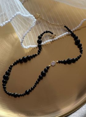 黑玛瑙尖晶串珠项链轻奢小众复古宫廷颈链锁骨链女高级感choker夏