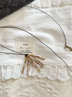 天然牛津贝流苏项链女虎眼石串珠长款蜡绳毛衣链小众高级感配饰潮