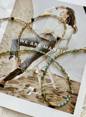 新款彩色天然石串珠项链女百搭高级感时尚轻奢精致锁骨链