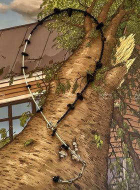 天然黑尖晶拼黑曜石小众设计不规则碎石锁骨链气质百搭波西米亚风