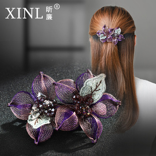 夏清凉盘发铜丝发夹女后脑勺夹子头饰一字弹簧夹妈妈优雅高端发卡