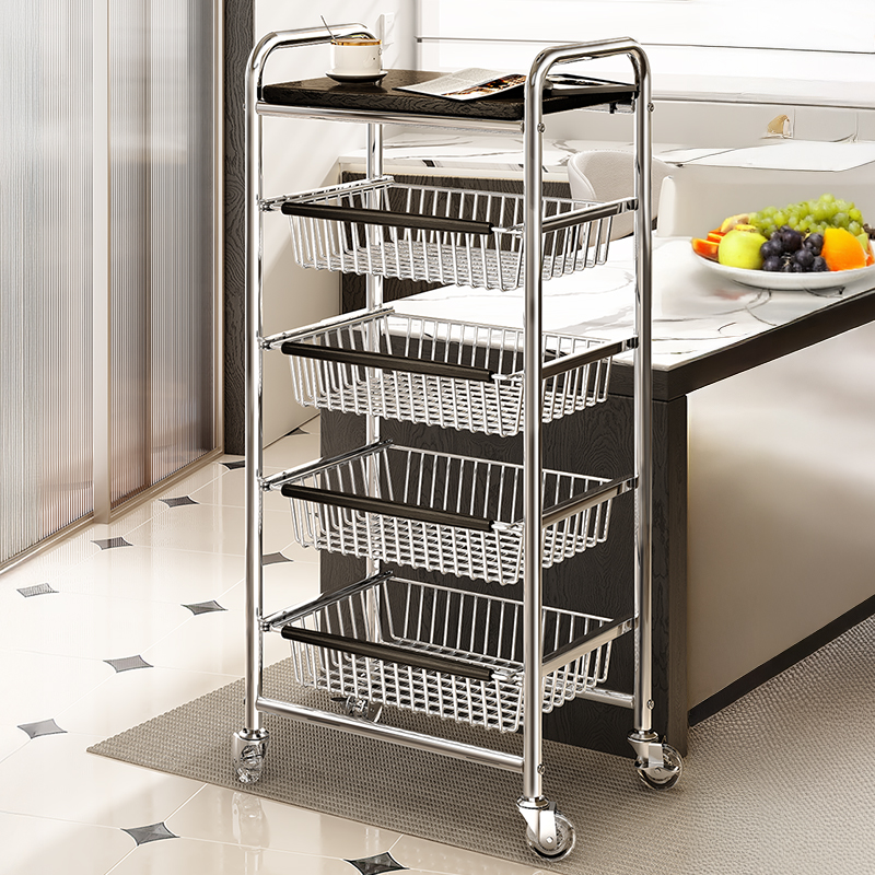 厨房小推车置物架多功能夹缝多层果蔬零食菜篮可移动收纳架高级感