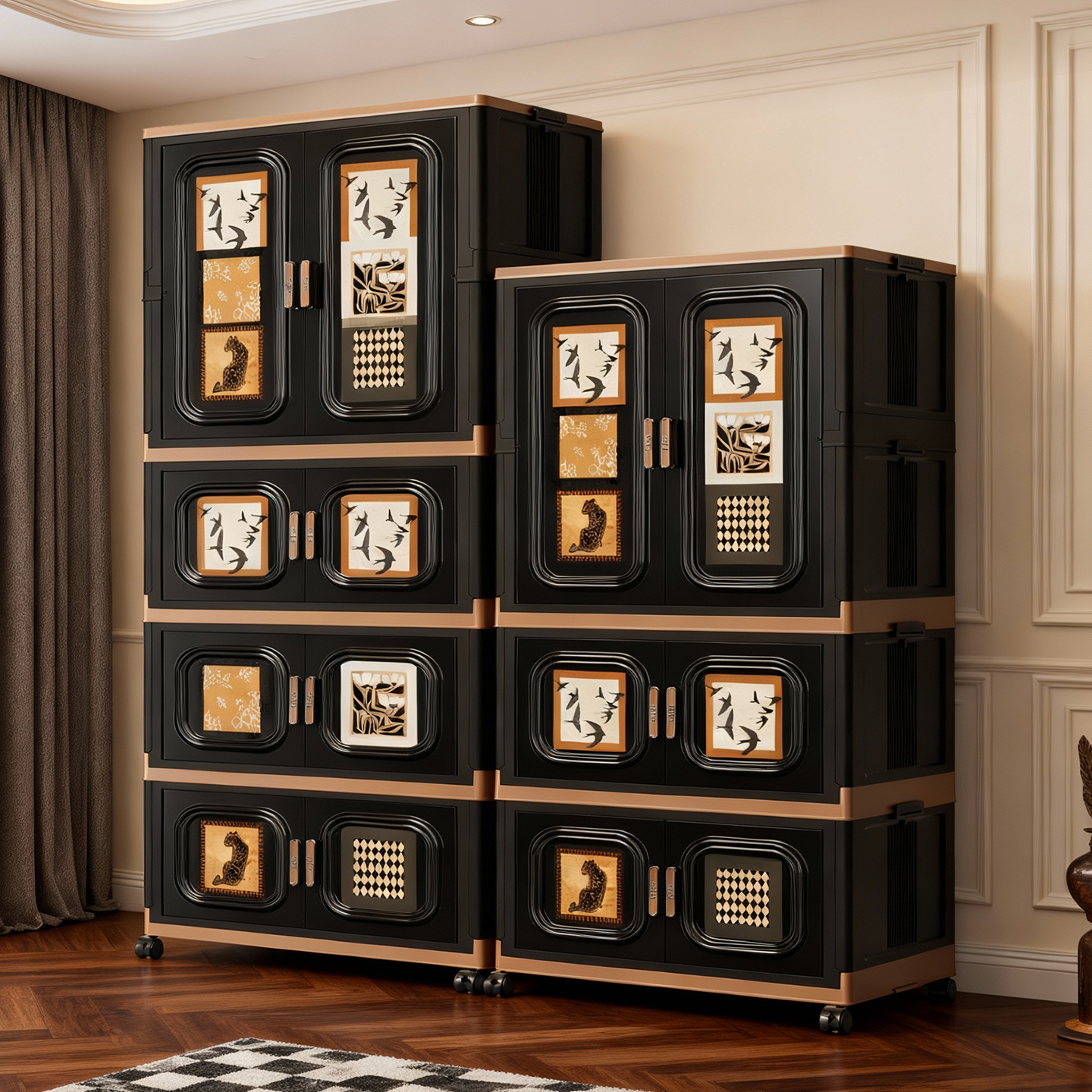 中古风简易衣柜可折叠家用卧室成人衣橱衣服被子收纳柜塑料储物柜