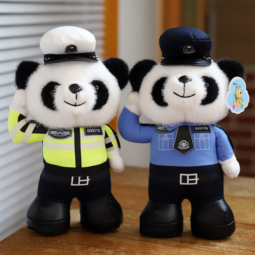 敬礼警察小熊公仔泰迪熊交警毛绒玩具特警熊猫玩偶公安骑行娃娃