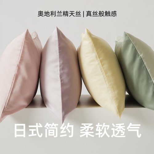 2支装丨60支兰精天丝枕套纯色简约夏季凉感冰丝单双人枕头枕芯套